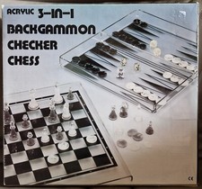 BACKGAMMON Acrylic 3-in-1 Backgammon/Checker/CHESS - Dame/Schach/ neuwertig