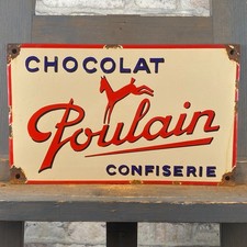 POULAIN Emailschild 11,8x7,5" (30x19cm) Schokolade Werbung Retro Wandschild
