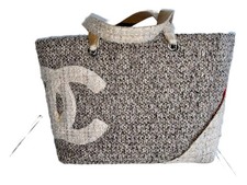 Chanel Cambon Shopping Bag Tweed Schultertasche Beige CC Logo Tasche Handtasche