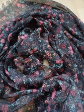 Damen Extra Lang Eleganter Blumenmuster Schal Winterumhüllung, Schwarz NEU 