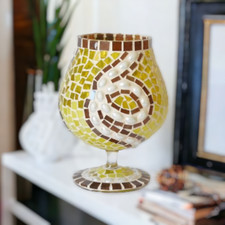 Mosaik Windlicht Perlentraum gelb 17 cm hoch – Einzelstück - handgemacht