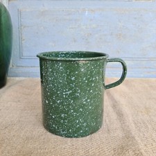 B5017 Alter Emaille Topf | grün gepunktet | Milchtopf | Kochtopf Email sehr alt