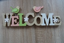 Schriftzug Welcome Willkommen Dekoration Sperrholz  Holz ca 38cm lang