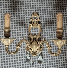 Barock Wandlampe 2 Flammig, Messing Bronze französischer Stil  MCM Vintage