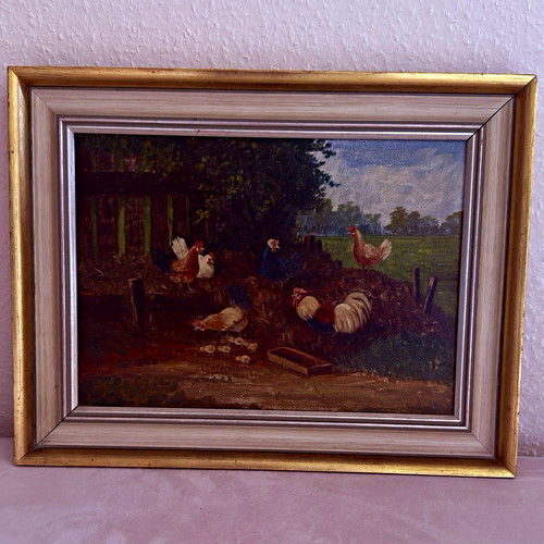 Altes ölgemälde hühnerhof - Ölgemälde,