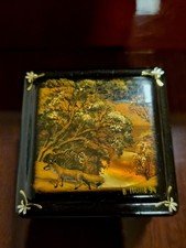 Russische lackdose Signiert Wald Szene Fuchs 1994 Handbemalt