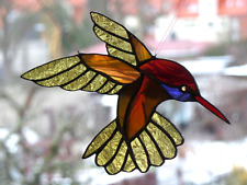 Bleiverglasung Fensterbild Kolibri Suncatcher mit Echt- Antikglas in Tiffany  