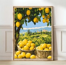 Zitronenbaum gelbe Felder Leinwand Bild - gerahmter Druck - Poster Papier - Wandbild