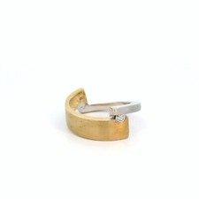 Damenring, Goldring Bicolor mattiert mit Brillant Gelbgold/Weißgold 585 14 KT