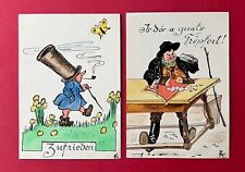 2 x handgemalte Künstler AK um 1930 Typen mit Riesenhut und am Tisch   ( 136612