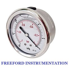 Vakuummessgerät S/Stahlgehäuse Glycerin gefüllt 63 mm -1/0 bar &-30 * Hg 1/4 BSP Rückseite