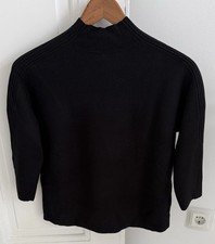 COMMA Damen Fein Strickpullover Gr. 34 Schwarz Stehkragen 3/4 Arm Viskose