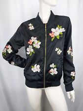 myMo Damen Jacke Bomberjacke Blumenstickerei Reißverschluss Gr. L Schwarz