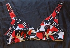 65/70er Bikini Spitz Rot/Schwarz/Weiß 38 Würfelmuster Metallverschlüsse Retro