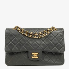 Chanel Vintage Medium Classic Double Flap Bag Black Quilted Lambskin 24K Gold-Pl