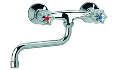  Zweigriff Spültischarmatur für Wandanschluss chrom