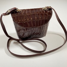 Damen Handtasche Braun Schultertasche Leder mit Krokodilprägung Vintage-Stil