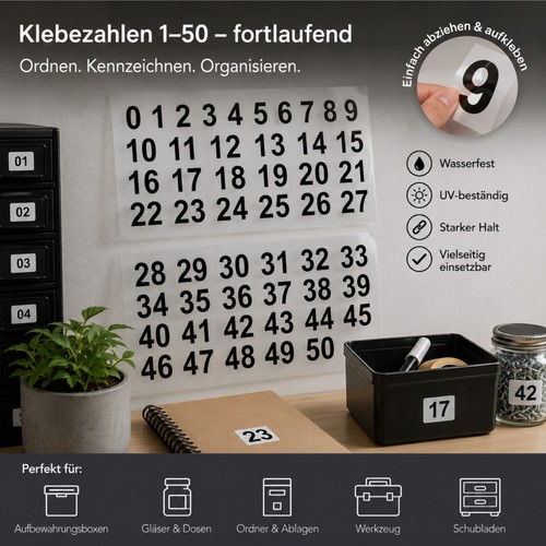 Klebezahlen set 50 - klebezahlen, 1-50