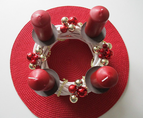 Adventskranz rot gold - , rund