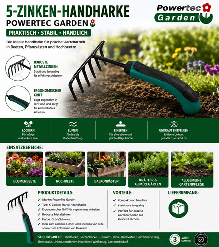 Powertec garden zinken harke - garden, 5-zinken-harke