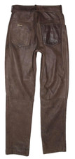 schmale " LINUS " LEDERJEANS / Nubuk- Lederhose in braun W26" /L29"