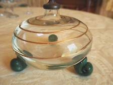 Top Zustand! Kleine Öllampe aus Glas mit Goldstreifen und grünen Glasfüßchen