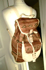 leinen ruksack basttasche IBIZA groß Jute beige bunt rot grün braun 30x33x12cm