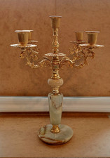 Kandelaber-Kerzenleuchter- Kombination Messing und Marmor