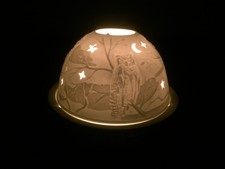 Starlight Lithophanie Windlicht Eule 7,5cm weiß Biskuitporzellan Teelichthalter