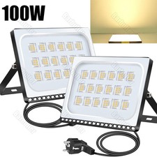 2x 100W LED Fluter Flutlicht 10000LM Baustrahler Scheinwerfer mit Stecker IP65