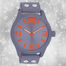 Oozoo Damen Armbanduhr Timepieces Analog Lederband dunkelgrau graublau UOC00900