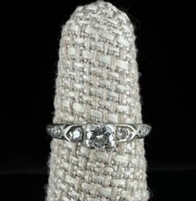 Antik Kunst Deko 14k Weiss Gold .20 Cttw Diamant Milgrain Ring Größe 5