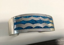 Armreif Armspange Folklore Mexico 22 mm breit Indianerschmuck Türkiseinlage 15,6