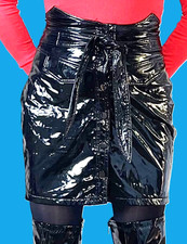 neuer sexy Lackleder Vinyl Mini Rock mit Front Knopfverschluss Gr. L 38/40
