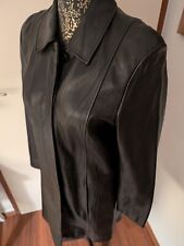 Per Una M&S Coat Womens Size 14 Black Real Leather Goth Midi Matrix Steampunk