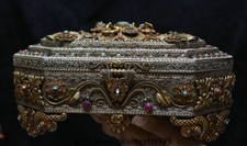 12 "Old Tibet Silber Gold Türkis Buddhismus Buddha Beast Blume Schmuckschatulle