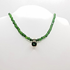 *RAR* facettierte Halskette Damen Collier Art Deco Chromdiopsidperlen 925 Silber