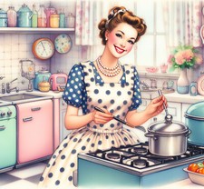 Wandbild Küche Hausfrau 50er