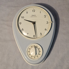 Art Deco Dugena electric Keramik Wanduhr 50er Jahre Hellblau Vintage Küchenuhr