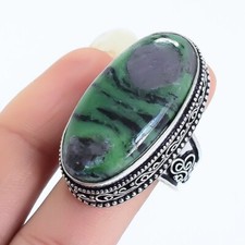 Rubin IN Zoisit Edelstein Handgemacht Vintage Silber Schmuck Ringgröße 9