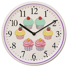 Küchenuhr Wanduhr Dekor Muffins Kuchen Quarz-Uhr Wohnraumuhr Keramik-Uhr rund  