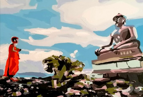 Acrylgemälde buddha mönch - acrylgemälde,