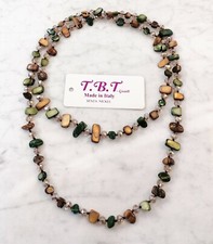 Moderne Lange Halskette Perlmutt für Frauen, Perlen, Steine Hart, Kristalle Grün