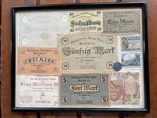 Alte Geldscheine  - Notgeld - aus Baden-Baden 1918 - 1925 gerahmt