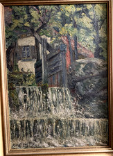 Gemälde, signiert, Wasserfall