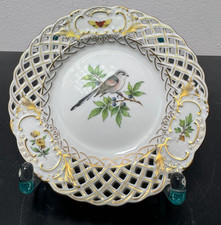 Porzellan, Meissen, Durchbruch Teller, Vogelmalerei, 1. Wahl, selten, top