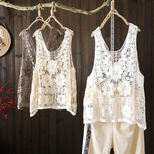 Damen häkel tanktop floral - damen,