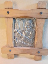 Zinn Bild Mönch im Weinkeller -  im Massiv Eiche Holzrahmen