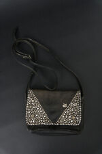 Vintage Kolster Tasche Ledertasche Straß Nieten Schwarz 80s 80er
