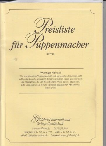 Preisliste für puppenmacher - preisliste,